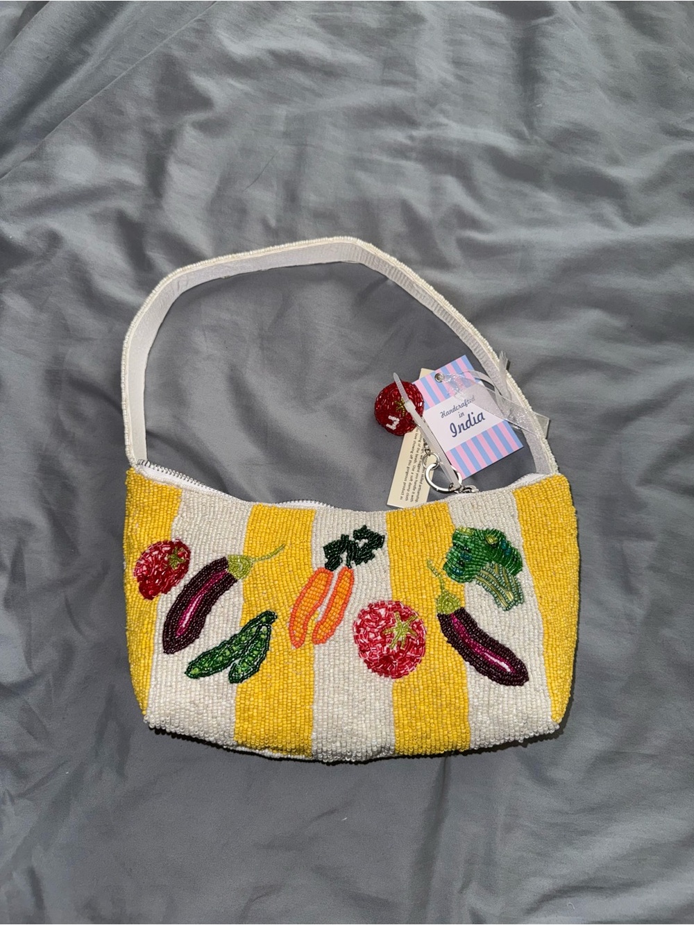 Beaded Vegetable Shoulder Bag Handmade in India New with Tags